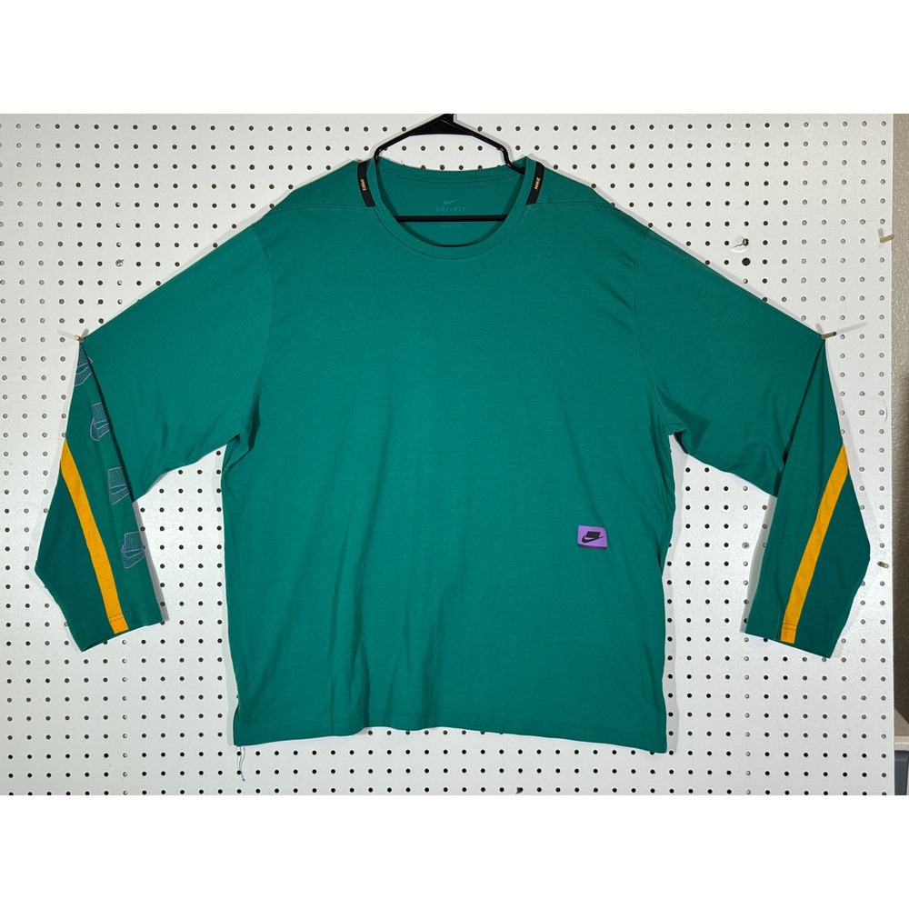 Nike Dri-FIT Long Sleeve Shirt Green Yellow Stripe BV4538-340 Mens 2XL